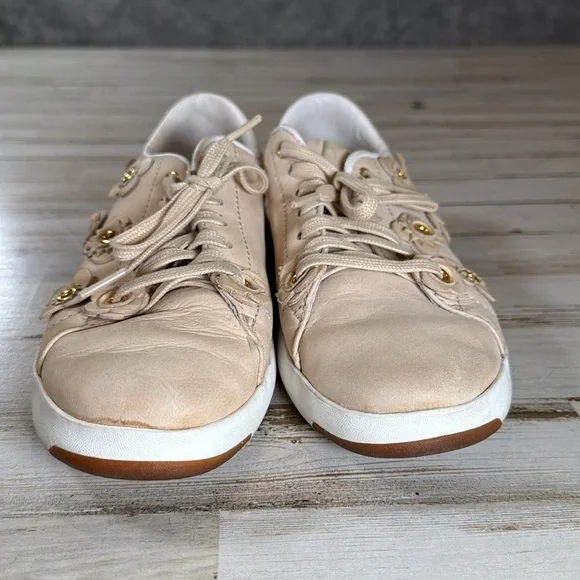 Cole Haan Cream Floral Sneakers with Gold Flower Eyelets - Picture 2 of 7